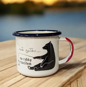 Kubek z misiem wędkarzem - 0,35 l - kremowy 