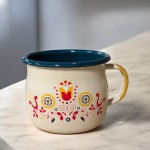 Kubek z kwiatowym motywem ludowym -  0,5 l wypukły,  kremowy 