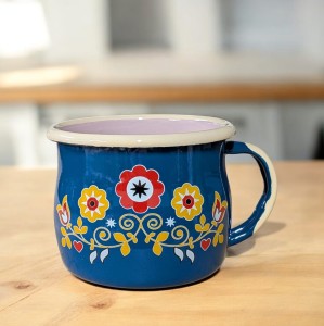 Kubek z kwiatkami ludowymi  - 0,35 l - wypukły - niebieski z różowym środkiem