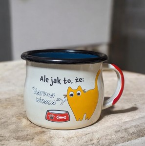 Kubek "Karma wraca" - 0,35 l - wypukły, kremowy 