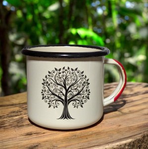 Kubek z drzewem życia - 0,35 l - kremowy z czerwonym uchem