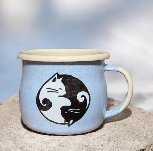 Kubek z kotami yin yang - 0,35 l - wypukły, niebieski  