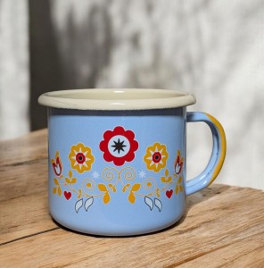 Kubek z kwiatowym motywem ludowym - 0,35 l - jasnoniebieski