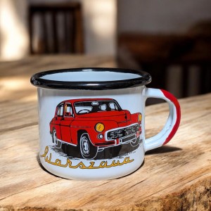 Kubek z Warszawą - poj. 0,15 l  - biały z czerwonym uchem 