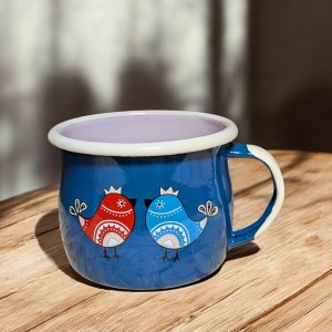 Kubek z kurkami ludowymi - 0,35 l - wypukły, niebieski  z różowym środkiem