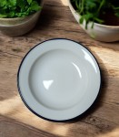 Talerz głęboki - średnica 24 cm - kremowy z granatowym brzegiem