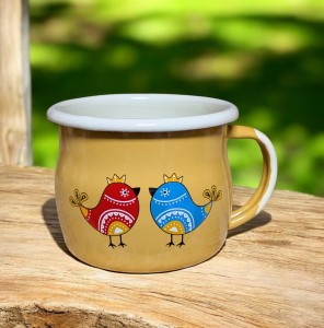 Kubek z kurkami ludowymi - 0,35 l - wypukły, żółty