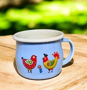 Kubek z kurkami ludowymi - 0,35 l - wypukły, jasnoniebieski