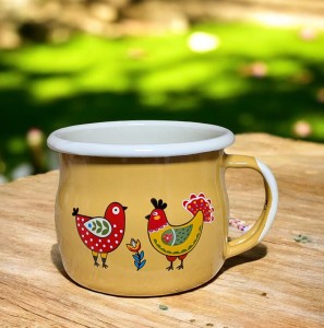Kubek z kurkami ludowymi - 0,35 l - wypukły, żółty 
