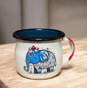 Kubek ze słonikiem  - 0,35 l - wypukły, kremowy  