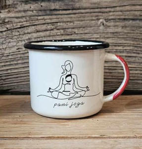 Kubek "Pani Joga" - 0,35 l - kremowy z czerwonym uchem