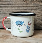 Kubek z kwiatami ludowymi - 0,35 l - kremowy z czerwonym uchem