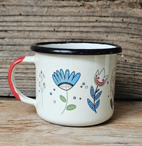 Kubek z kwiatami ludowymi - 0,35 l - kremowy z czerwonym uchem